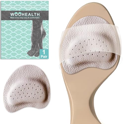 WOOHEALTH Almohadillas metatarsianas para mujer, cojines de bola de pie (1 par) para neuroma de Morton, callos, metatarsalgia y alivio del dolor del antepié para hombres y mujeres (piel)