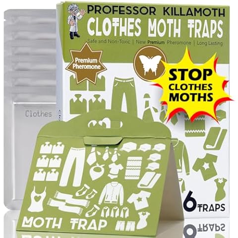 Clothes Moth Traps 6 Pack | Child and Pet Safe | No insecticides | Premium Attractant | Protect Clothes, Sweaters, Wool, Carpet | Safe Moth Killer Cover