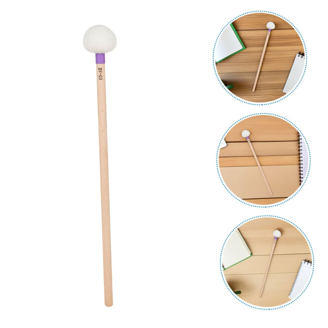 Mazos de Timbal con Mango de Madera y Cabezal de Fieltro Púrpura 4 Piezas | Uso en Escenario y Percusión, Tono Claro, Agarre Cómodo, Diseño Elegante con Estilo Único