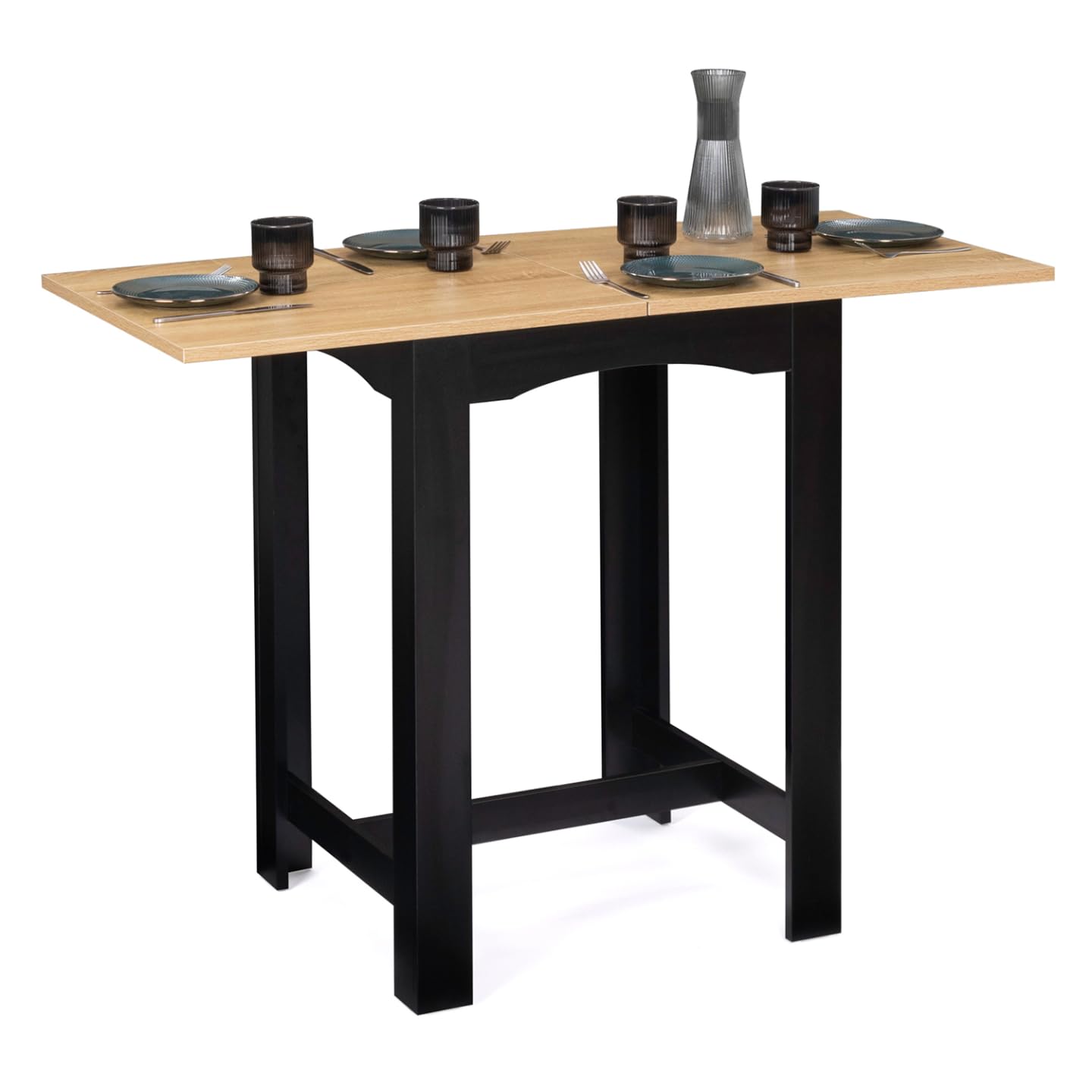 IDMarket - Ausziehbarer Bar-Hochtisch DONA 2-4 Personen schwarz Tischplatte in Buchenoptik 60-120 cm