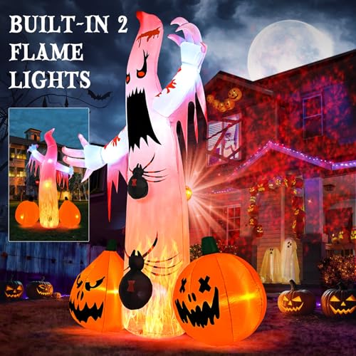 Kesfitt RH-120-1250U4-1 8Ft Halloween Inflatables Decorations Outdoor Ghost Built-In 2 Flame Flashing Projection Light,Blow Up Yard Inflatables thumb #1