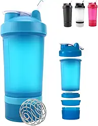 Coqueteleira Shaker Academia Compartimento Suplementos Divisórias 450ml (Azul Claro)