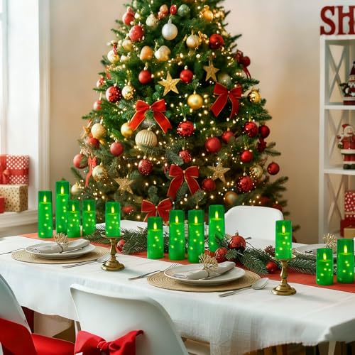 Image of Raycare St. Patrick's Day Flameless Candle with Remote Timer - 5 Flickering Acrylic Battery Operated LED Pillar Candles with Embedded Star String for Christmas, Home Decor, and as a Gift(Green)