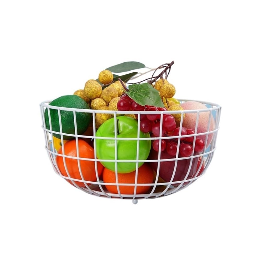 HLHLOP777 Fruit Bowl Metal Fruit Basket Chrome Finish Wire Bowl Table Fruit Basket(White)