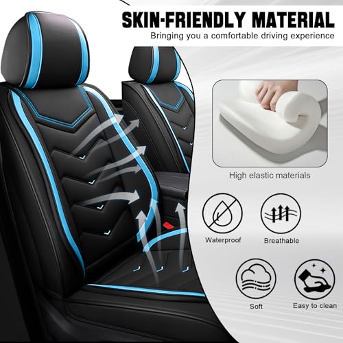 Image of Car Seat Cover for MINI Hardtop 2013-2026, Seat Covers Full Set,Non-Slip Waterproof seat Cover,Wear-Resistant Nappa Leather car seat Covers. (Standard 5 Seats /Black Blue)