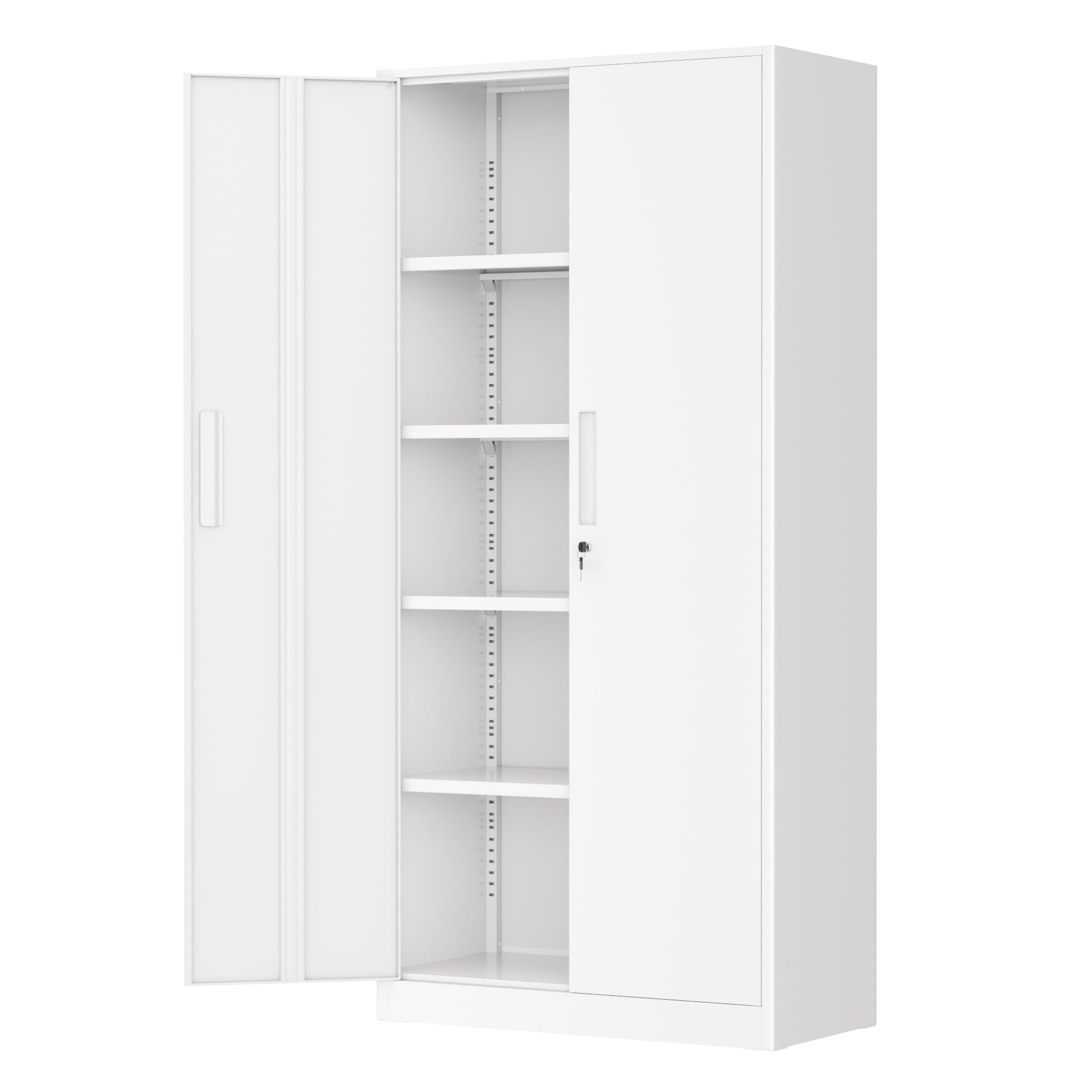 Greenvelly White Metal Storage Cabinet for Garage, 72” Steel Locking Cabinet with Doors and 4 Shelves, Tall Tool Organizer for Garage Systems Lockable File Storage for Home Office, Classroom