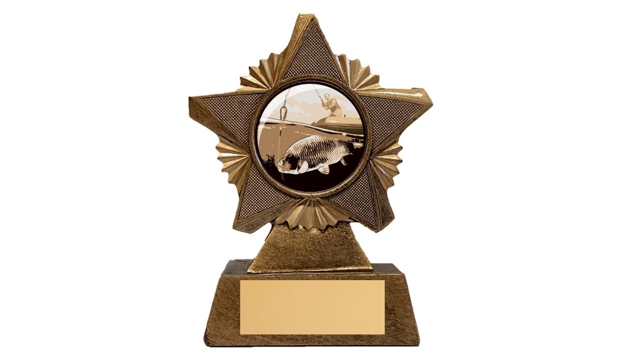 Troshow Antique Gold Fishing Trophy Award Premier Star 150Mm Angling Carp Heavy Resin Free Engraving -Troshow2-Trd-Ag