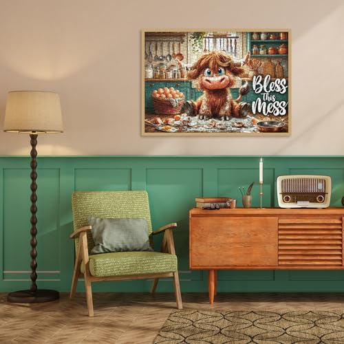 Highland Cow Kitchen Puzzles for Adults 1000 Pieces, Cute Animal Art Jigsaw Puzzles, Fun Cow Puzzles miniatura 6