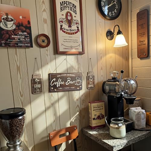 Image of 3 Piece Coffee Bar Decor Signs, Rustic Farmhouse Kitchen Wall Art with 3D Layered Wood Design, Themed Set for Coffee Station Accessories & Nook Decoration