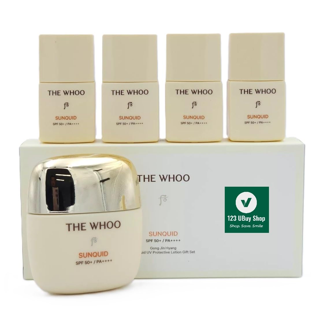 123 UBuy Shop_THE WHOO SUNQUID UV Protective Lotion SPF 50+/PA++++ Special Set 50ml+ Travel Kit 4ea x 13ml. Cooling-Anti-Aging-Moisturizing formula. Made in Korea 123 UBuy Shop_THE WHOO SUNQUID UV Protective Lotion SPF 50+/PA++++ Special Set 50ml+ Travel Kit 4ea x 13ml. Cooling-Anti-Aging-Moisturizing formula. Made in Korea