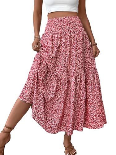 LIAMERHE Jupe Longue Femme d'été Maxi Jupe Bohème Ligne A Taille Haute Élastique Jupes Imprimé Jupe de Plage Jupe de Loisirs Décontractée Chic Taille...