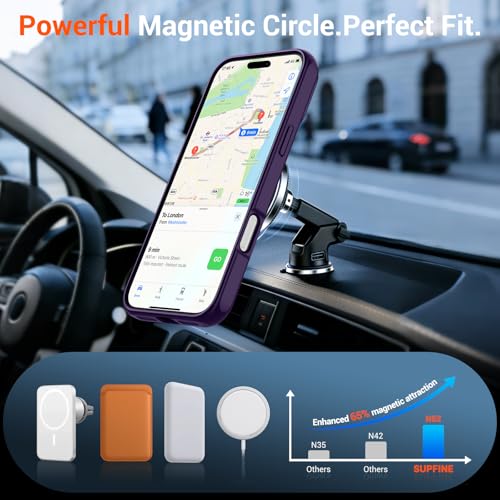 Image of SUPFINE Magnetic for iPhone 17 Pro Max Case Translucent Matte Phone Cover | (Built-in Invisible Kickstand)(Compatible with MagSafe)(Military Grade Drop Protection) Deep Purple