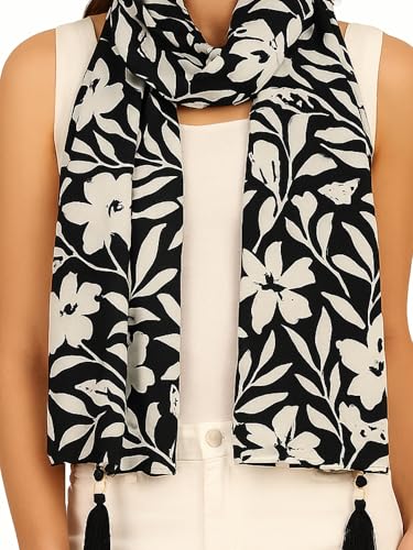 Image of KE KANHA EXPORT Women Scarf|Stole For Women|Scarf For Women Stylish|Stall For Women|Border Print Face Cover Head Wrap|Boho|Beach|Multicolor|180x50cm|Pack Of 1|FREE Scrunchie Included