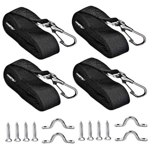 4er-Pack Bootsgurte, 1 Zoll breit, Verstellbarer Markisengurt mit Metallbeschlägen für Marine-Überdachung und Zeltunterstützung, 28–60 Zoll (schwarz mit Zubehör), Bootsgurt
