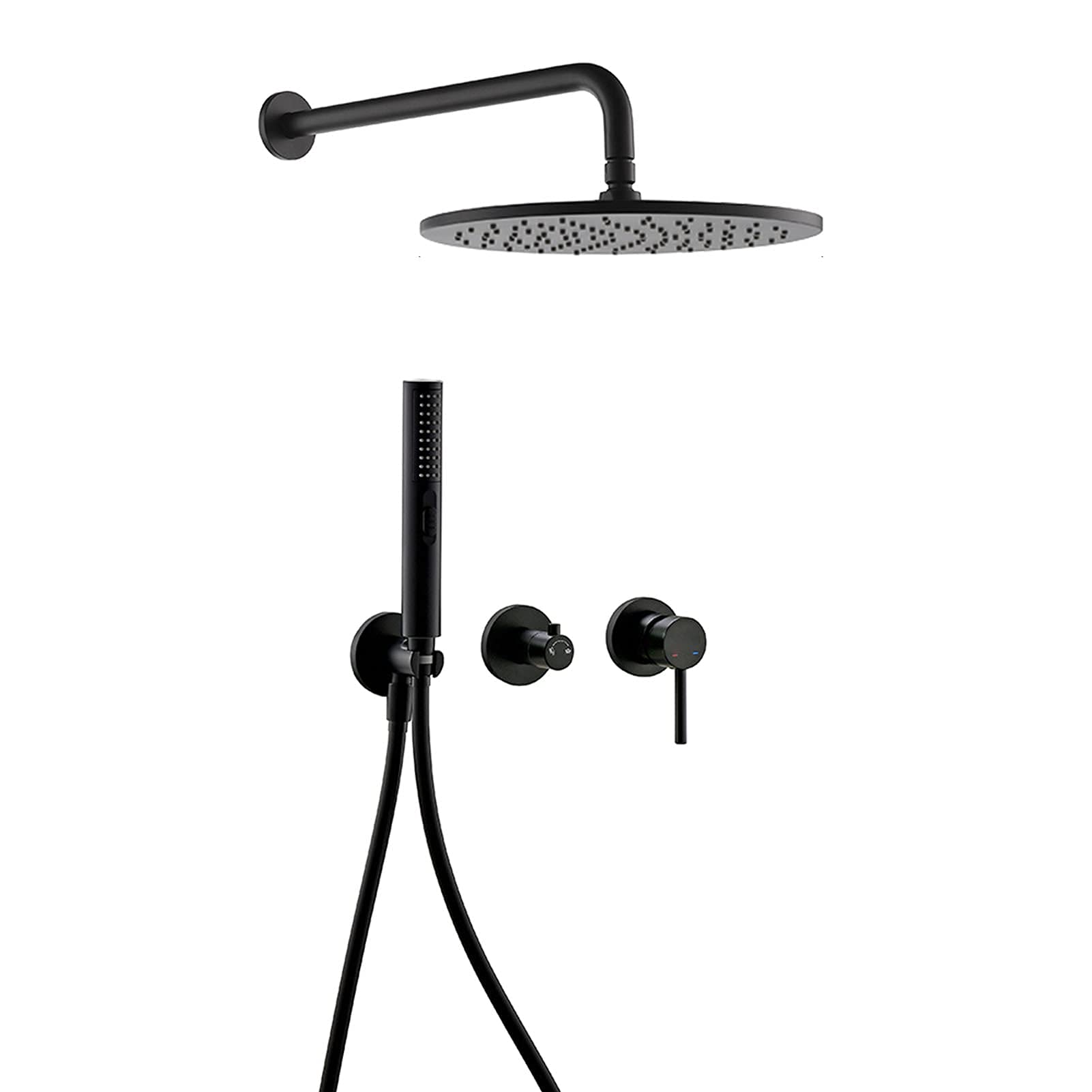 QUSYZD Shower System Matt Black, Round Rainfall Shower Head with 2 in 1 Handheld Shower, Wall Mounted Shower Faucet Set, Bathroom Fixtures,8Inch,12inch,10inch
