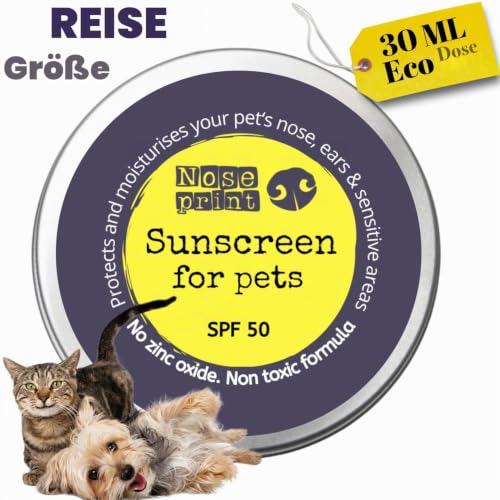 Noseprint LSF 50 Sonnenschutzbalsam für Haustiere 30 ml in Dose, feuchtigkeitsspendender Sonnenschutz für Hunde und Katzen, ungiftige Formel, Hundenasen- und Pfotenbalsam, Sonnencreme