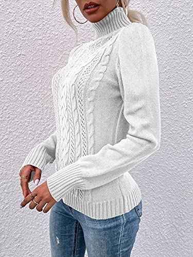 Hongqizo Women Casual Turtleneck Long Sleeve Sweater Cable Knit Pullover Solid Slim Fit Sweater Turtleneck Tops3