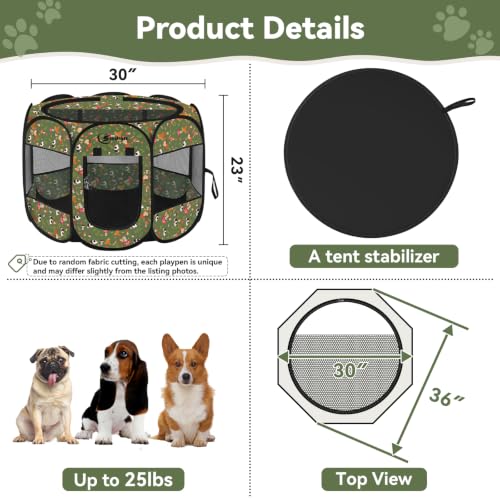 Image of Siedihit Dog Playpen, Medium Dogs Tent Crates Cage Indoor /Outdoor, Portable Pop Up Dog Kennel Playpen with Carrying Case for Dogs /Cats /Rabbits, Removable Zipper Top(Cottagecore, Medium)