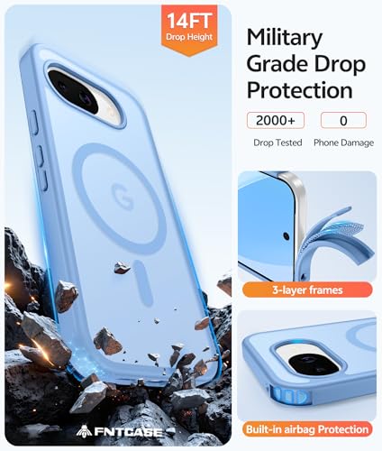 Image of FNTCASE for Google Pixel 10a Case: [Compatible with Magsafe] Translucent Matte Cases with [Screen Protector] Military Grade Shockproof Protective Magnetic Phone Cover for Pixel 10A - Light Blue