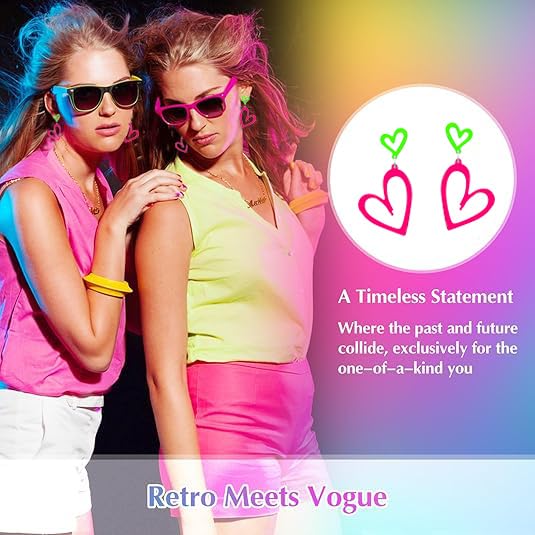 80s Neon Earrings Double Hollow Heart Punk Retro Earrings 80s Outfit Accessories for Women3