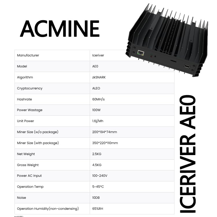 New ICERIVER ALEO AE0 Miner 60Mh/s 1.6j/Mh Asic Miner 100w Crypto