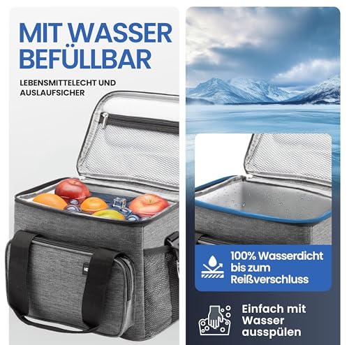 HELDENWERK® Kühltasche klein faltbar – 12h Kühlleistung – Thermotasche auslaufsicher & wasserdicht – Kühlbox, Picknicktasche, Lunchtasche, Isoliertasche mit 5 Fächern & verstärktem Boden 3