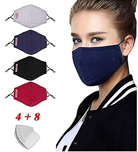 LILIfoodshop4 mascarillas faciales reutilizables de varios colores+8 filtros de carbono