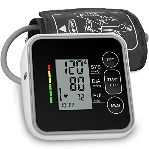 CAZON Oberarm-Blutdruckmessgeräte Digital Vollautomatisch Blutdruckmessgerät Pulsmessung Blutdruckmessung Großes LCD Display mit Große Manschette 2x120 Dual-User-Modus (Schwarz)