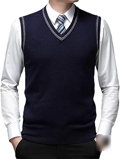 Rfmfkkg Autum Men Solid Color Pullover Sweater Vest Men V-Neck Sleeveless Casual Knit Tops