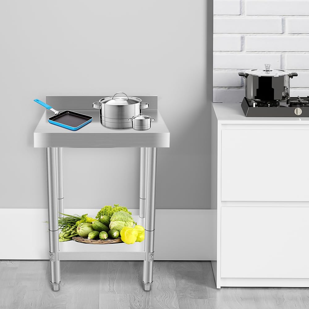 homewell Tavolo da lavoro cucina in acciaio inox, preparazione professionale cucina, lavoro cucina a 2 piani in acciaio inossidabile per preparazione cucina cibo pasto hotel uffici ospedali, 61 x 61 x