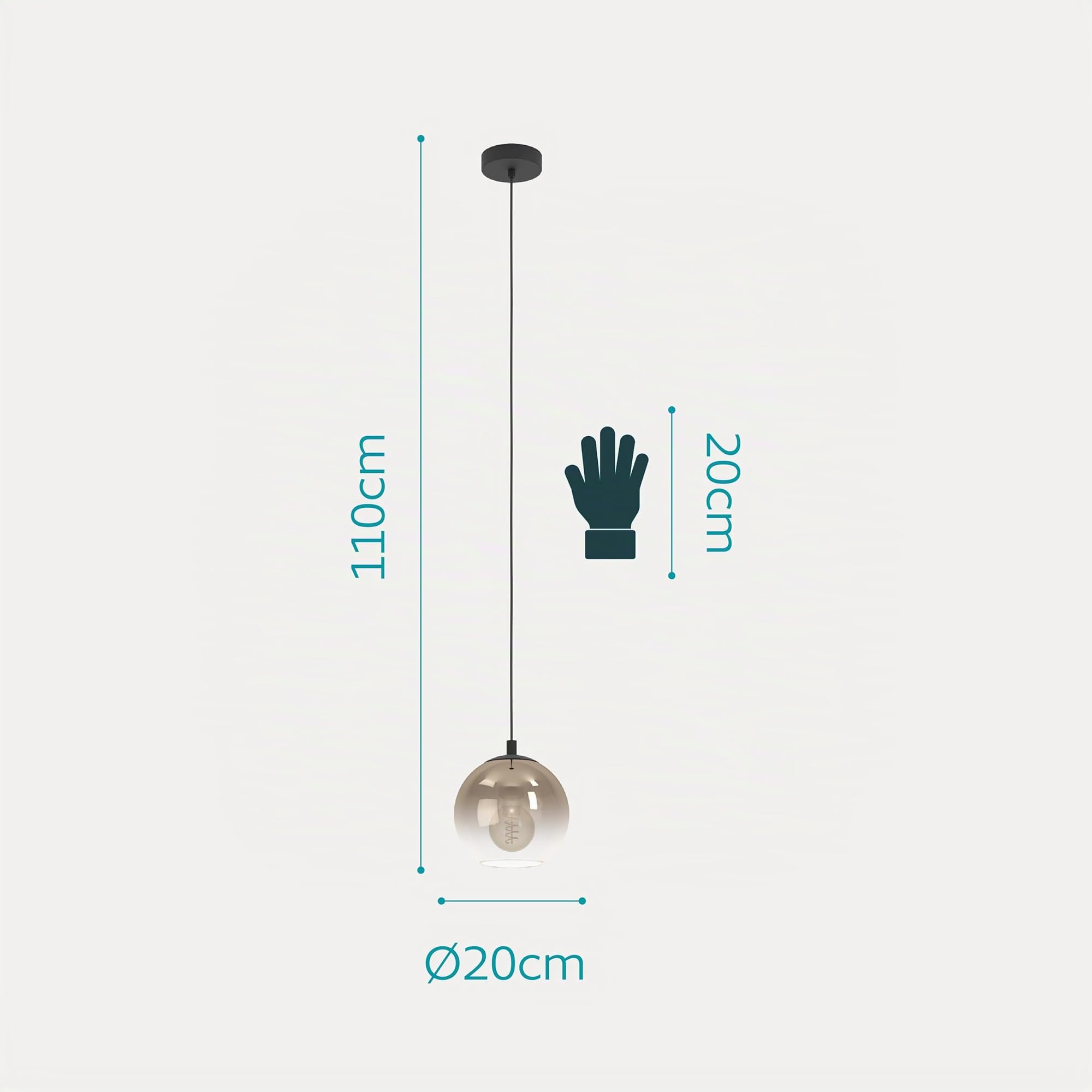 Eglo lampada a sospensione Ariscani 1, a 1 luce, lampadario per tavolo | da pranzo, in metallo nero e vetro color rame, attacco E27, Ø 42,5 cm