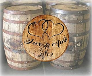 Rustic Home Decor Personalized Whiskey Barrel Lid Wedding Hearts Guest Book Bar Sign