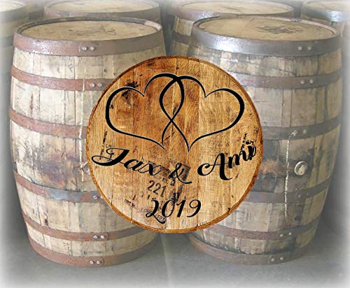 Rustic Home Decor Personalized Whiskey Barrel Lid Wedding Hearts Guest Book Bar Sign