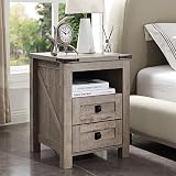 T4TREAM Nightstand wtih Charging Station, End Table, Side Table with 2 Drawers Storage Cabinet for B