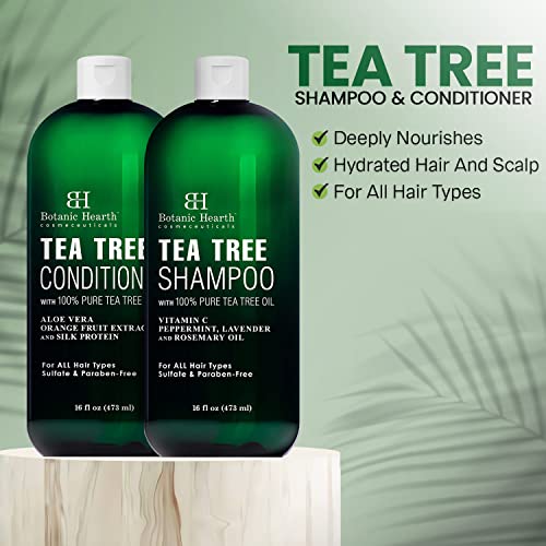Botanic Hearth Tea Tree Shampoo And Conditioner Set - With 100% Pure Tea Tree Oil, For Itchy And Dry Scalp, Sulfate Free, Paraben Free - For Men And Women - 16 Fl Oz Each #TOP3