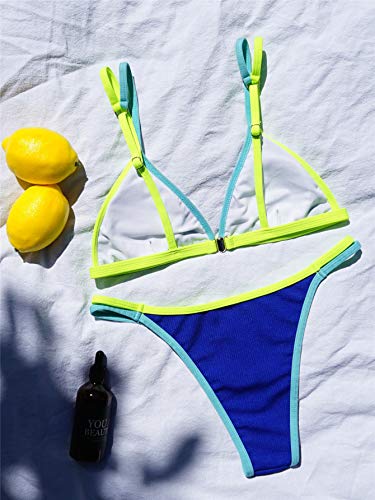 Wdirara Women's Spaghetti Strap Triangle Bikini Bathing Suit 2 Piece Swimsuit Blue S #TOP22