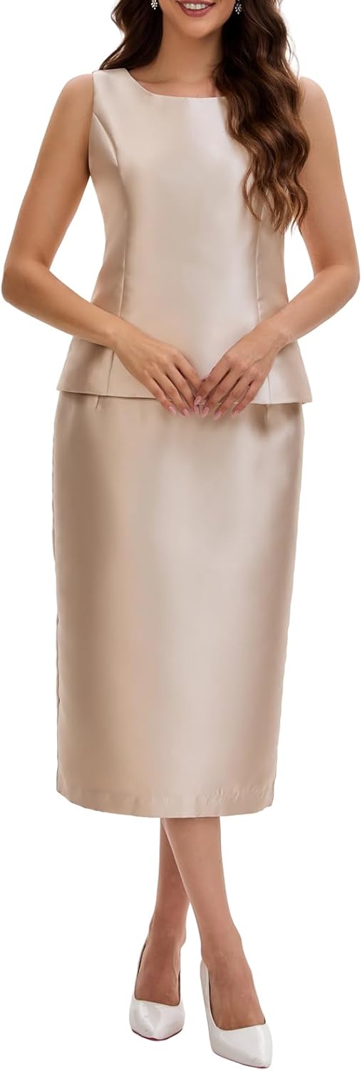 Womens 3 Piece Church Suit Set with Rhinestone Brooch Elegant Mother of The Bride Dress Lace Long Sleeve Wedding Guest Outfit