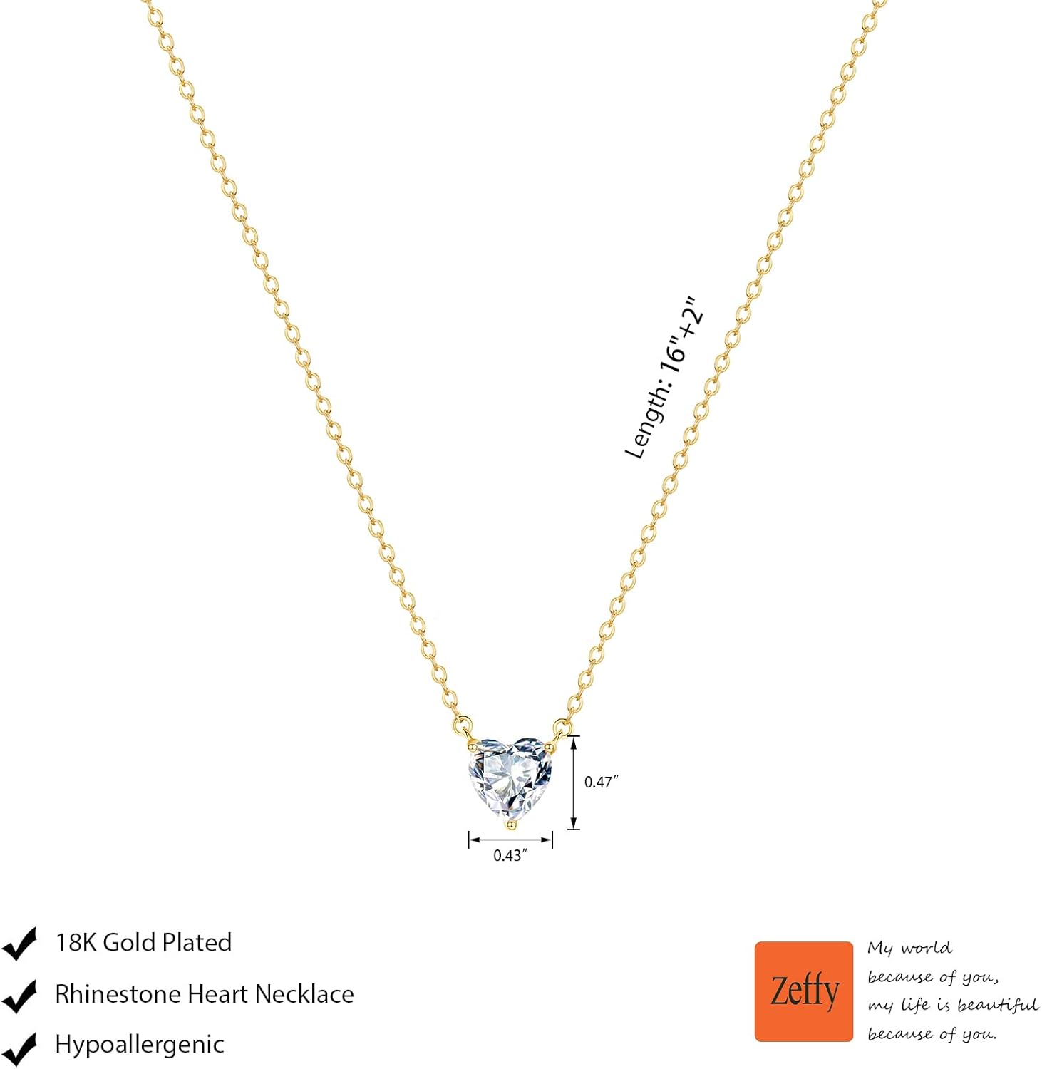 Zeffy Cute Heart Necklace 18k Gold/Silver Plated Tiny Heart Pendant Choker Necklaces Gold Love Heart Chain Necklace for Women Dainty Gold Jewelry Valentines Day Gifts for Women Girls Teen Girls - Image 7