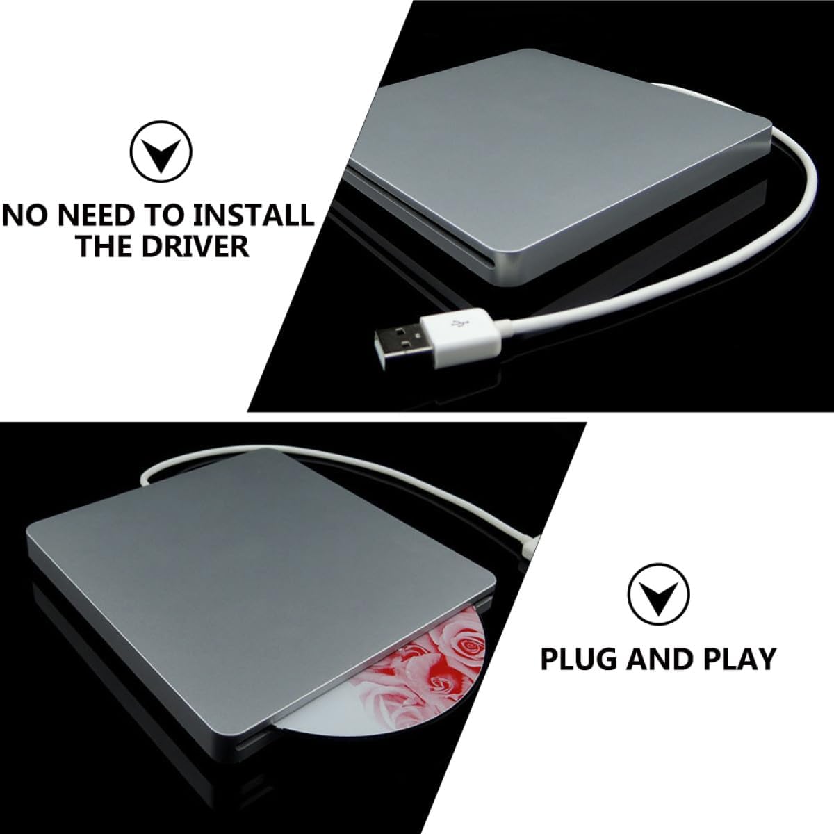 COHEALI USB 3.0 External DVD Writer and DVD Player Silver Gray with CD Drive, Portable Optical Disc Burner Compatible with Laptop and Desktop Operating Systems