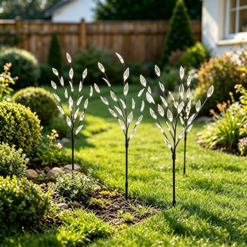 Lampe Solaire Exterieur, XRR 4 Pièces 16 LED lampes solaires feuilles pour jardin extérieur, 8 modes Lampes Solaires Leaves Étanche éclairage de jardin pour chemin, fête, cour(blanc chaud) – vue 7