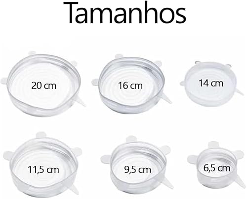 Kit 6 Tampas para Panelas Potes Vasilhas de Silicone Universal Reutilizável Elástica