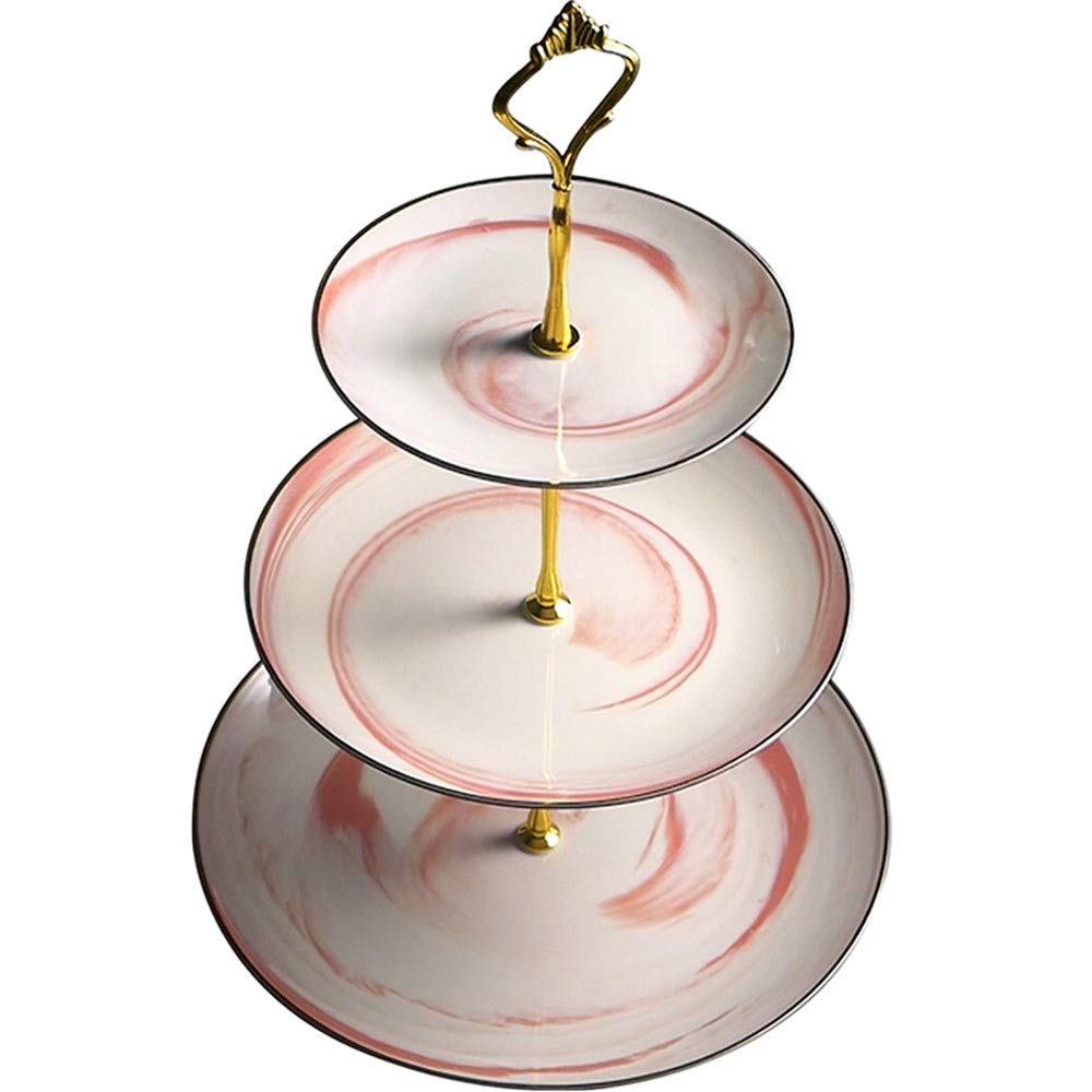 Soporte de cerámica para Tartas de 3 Niveles, con diseño de piñón, Ideal para cenas, Bodas, Pasteles, postres de Frutas (Rosa, Talla única)