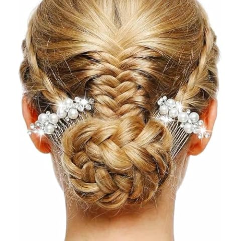 Brishow Silver Pearl Rhinestone Bridal Hair Combs Cover