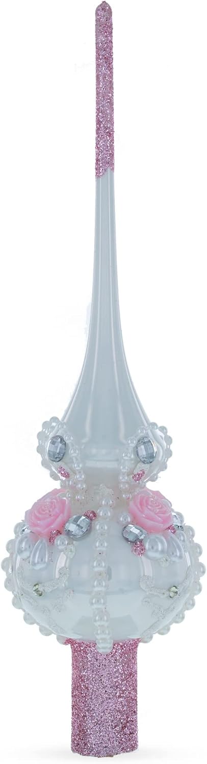 Dimensional Roses on Champagne Glass Christmas Tree Topper 11 Inches