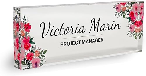 Bloque de placa de nombre de escritorio de acrílico transparente grueso de 8 x 3 pulgadas, decoración profesional de oficina, regalo de placa