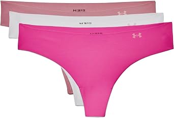 Under Armour Womens Pure Stretch Thong Multi-Pack, 697 Pink Elixir/Halo Gray/Rebel Pink, X-Large