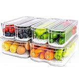 SMRCAD Fridge Organizers and Storage, 6 Pack Clear Freezer Organizer Bins with Lids for Kitchen, Pantry, Refrigerator, Food, Fruit, Vegetable Storage