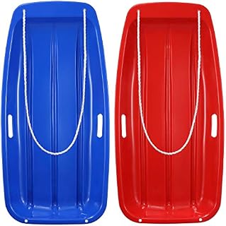 Boenoea Plastic Snow Sleds for Kids and Adult Blue Red 2 Pack 35inch