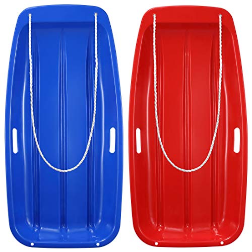 Boenoea Plastic Snow Sleds for Kids and Adult Blue Red 2 Pack 35inch