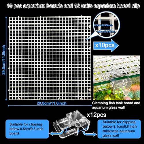Image of 10 Aquarium lid Hood Fish Tank top Cover Terrarium lid Plastic Grid Panel Egg Crate Grate 12 Aquarium Glass Cover Board Clip